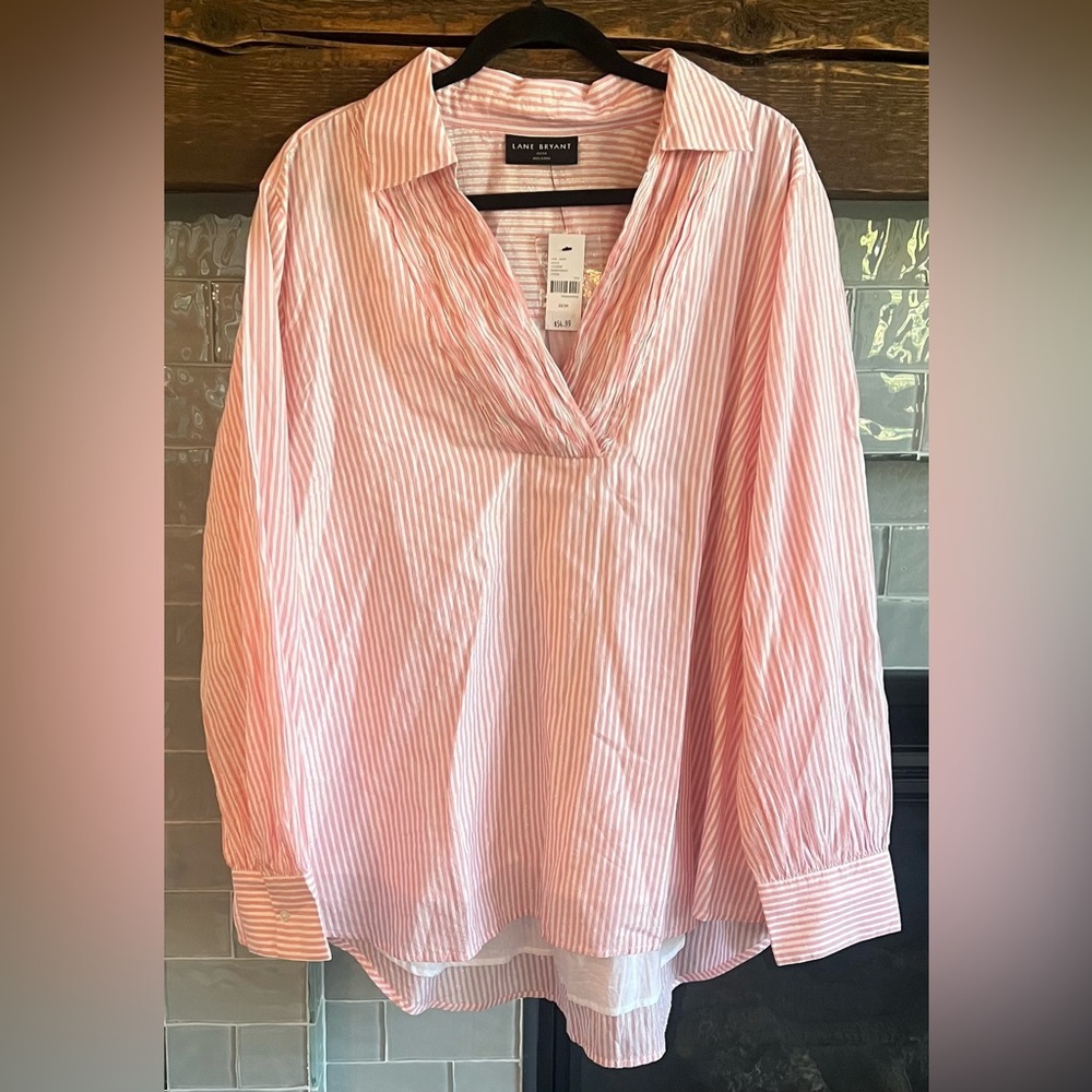Lane Bryant Tunic Top Size 22/24 Pink White Shirt Smocked New - Picture 10 of 10